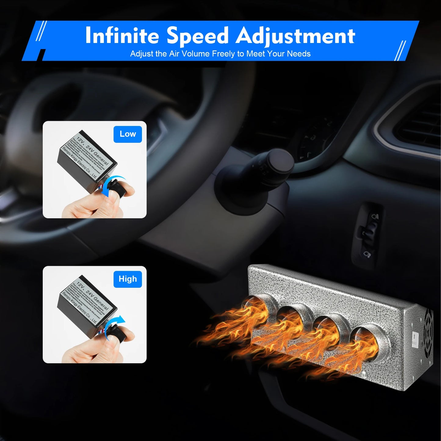 12V 4-in-1 Car Heater with Defogger Defroster Fan, Energy Efficient Auxiliary Heating & Ventilation for Trucks Vehicles