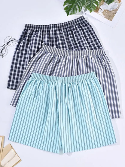 Mens Underwear Boxers Shorts Casual Cotton Sleep Underpants Homewear Men Arrow Panties Striped Plaid Loose Comfortable Underwear