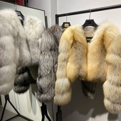 YOLOAgain Women's Natural Fox Fur Jacket 2025 Winter Warm Luxury Real Fox Fur Coat