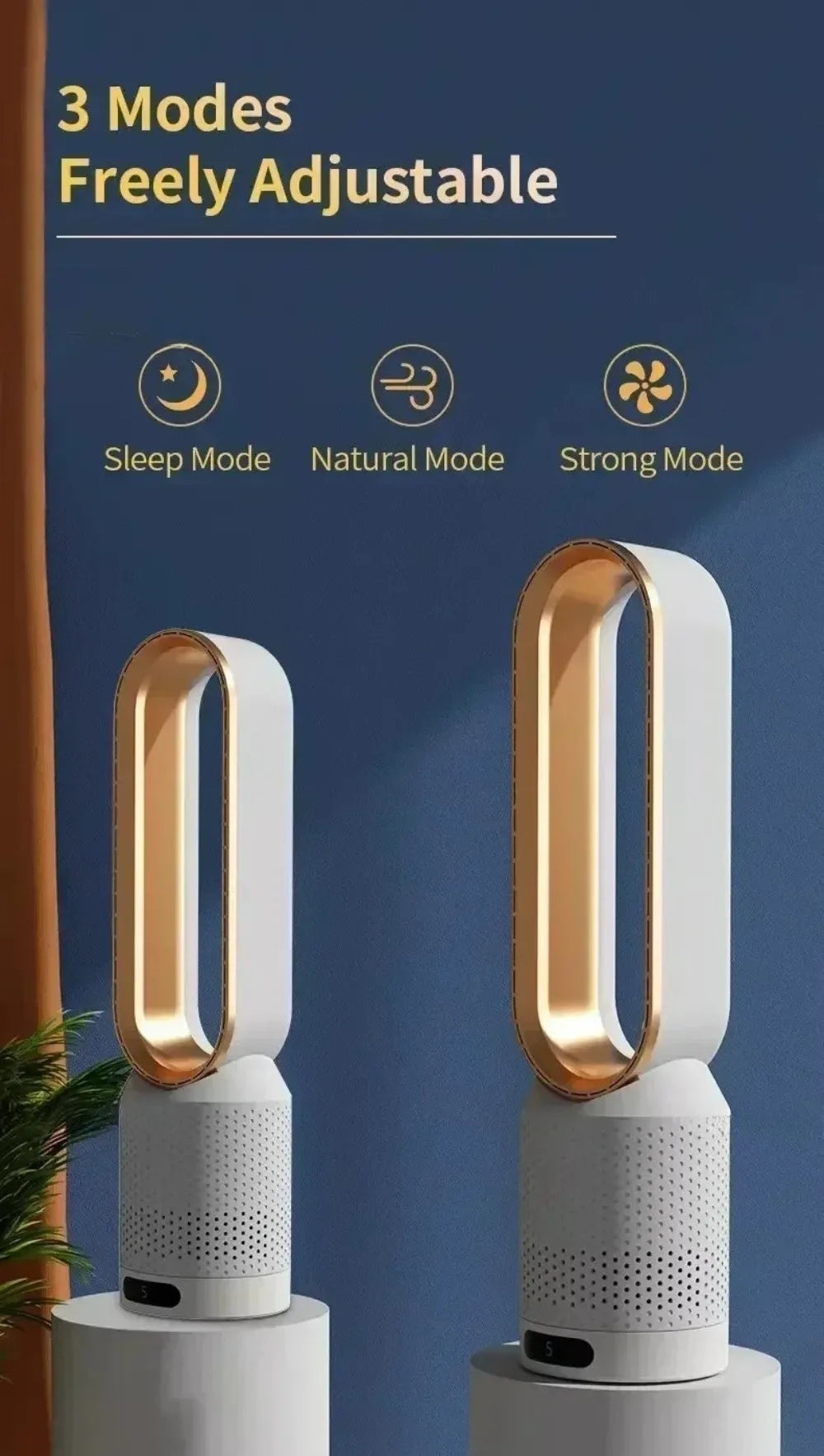 Smart Bladeless Fan with Remote Control 8 Wind Speeds Intelligent Timing 90° Oscillation Quiet Air Cooler for Home Bedroom