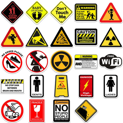 50PCS Funny Warning Sign Stickers Waterproof Vinyl Decals for Laptop Water Bottle,Sign Stickers Decoration Supplies Classic Toys