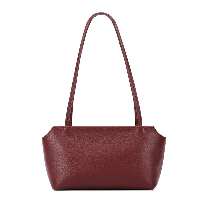 Luxury Women's Genuine Cowhide Leather Mini Shoulder Tote Bag Pebbled Leather Long Strap Underarm Handbag Minimalist Daily Purse
