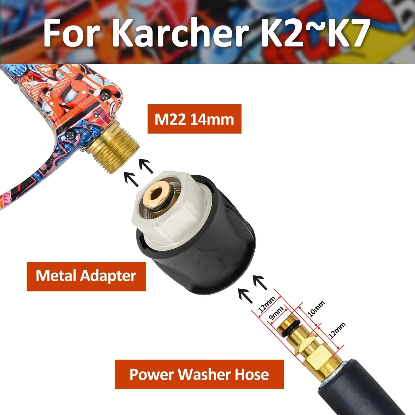 Graffiti Design High-Pressure Foam Gun Set - Multi-Brand Fit for Karcher/Bosch/Nilfisk, Ergonomic Grip,Car/RV/Truck Cleaning Kit
