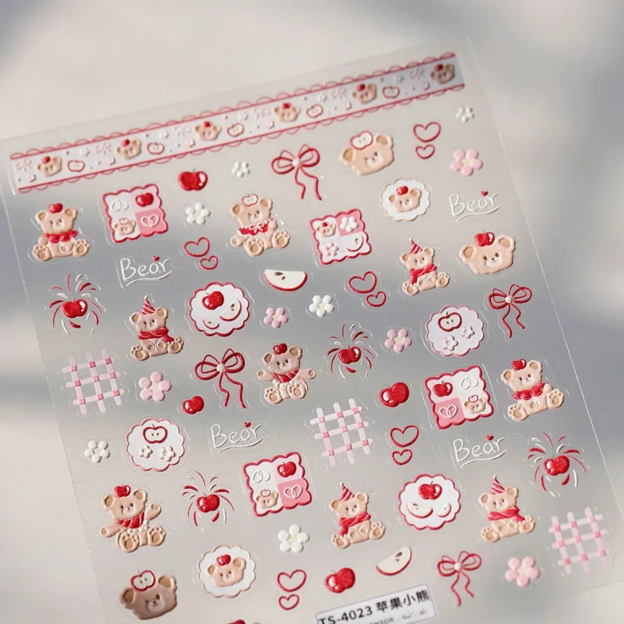 Colorful 5D Happy Birthday Nail Art Sticker Cake Candle Numbers Musical Note Cute Bear Stars Cherry Self Adhesive Manicure Decal