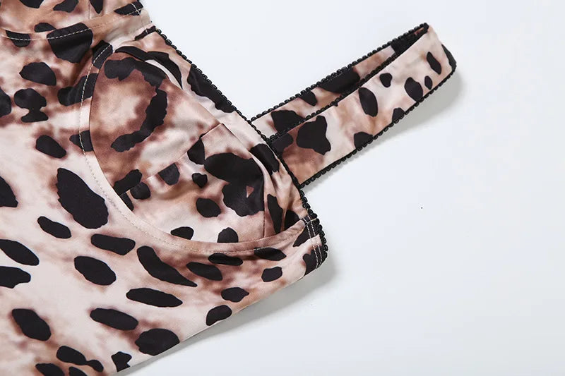 VEITCHE Leopard Printed Women Summer Jumpsuits Sexy Hot Popular Low Neck Spaghetti Strap Skinny Overalls Female Trend Midnight
