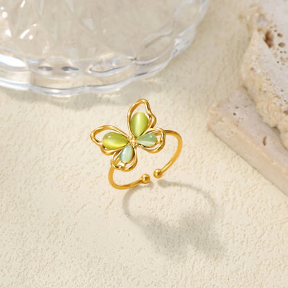 Cute Butterfly Rings For Women Gold Color Stainless Steel Geometric Opening Butterfly Ring Aesthetic Wedding Christmas Jewelry
