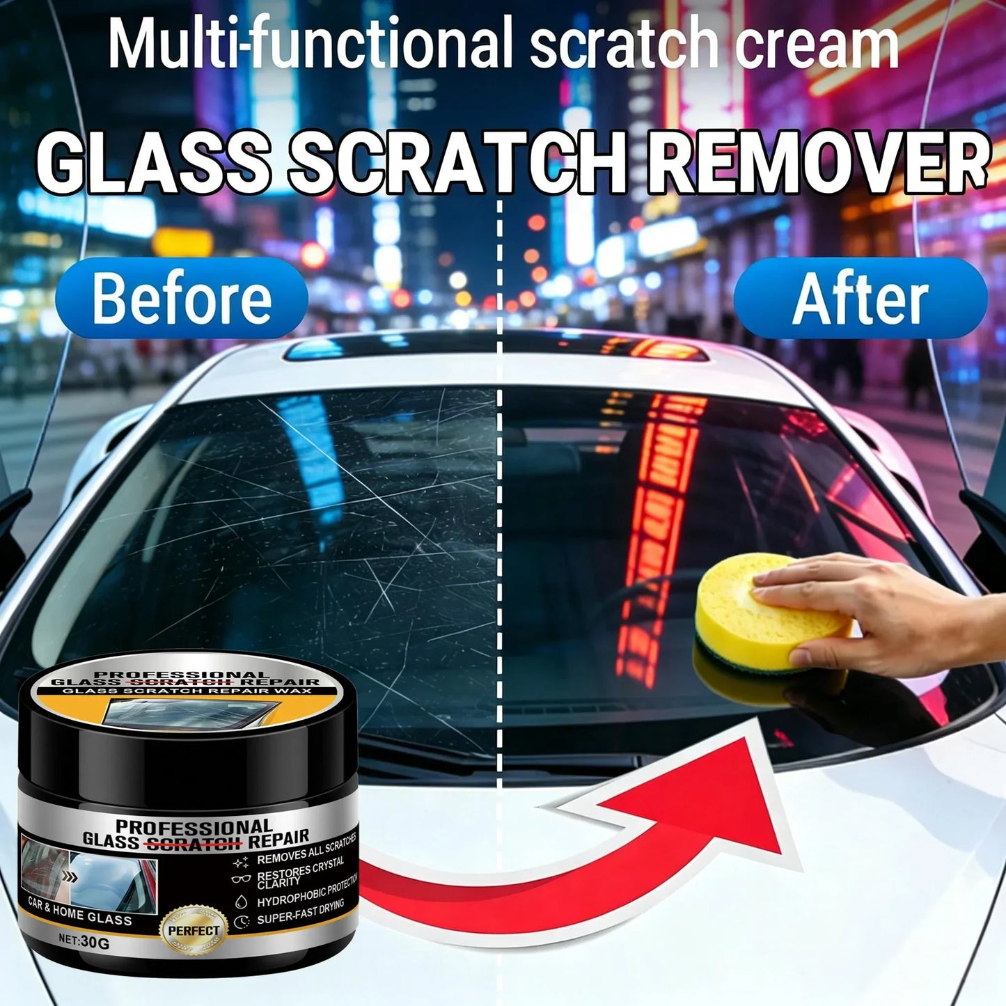 Glass Scratch Repair Wax Multi-Purpose Polishing Cream No Residue Car Window Glass Lens Deep Scratch Remover Protective Coating