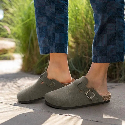 Shevalues Men's Suede Clogs Soft Leather Mules Men New Summer Men Cork Sandals Comfort Slip On Unisex Clogs With Arch Support