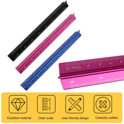 Aluminum Alloy Engineering Scale Ruler High Precision Triangular Architectural Drafting Tool Scale Bar Drafting Supplies