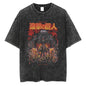 Anime Attack on Titan Vintage Washed Print T-shirt Mikasa Ackerman Eren Jaeger Wings of Freedom Logo Mens Summer Cotton T-shirts