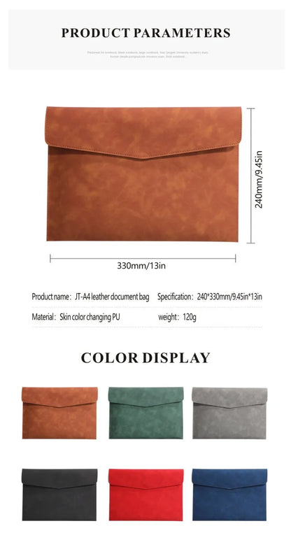 PU Leather A4 Document Bag, 7 Colors, File Folder for Office & Travel, Stylish Organizer