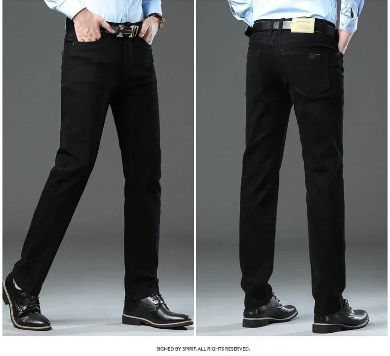 Autumn 96% Cotton Men's Stretch Slim Jeans Army Green Soft Comfortable Casual Straight Denim Pants Trousers Large Size 42