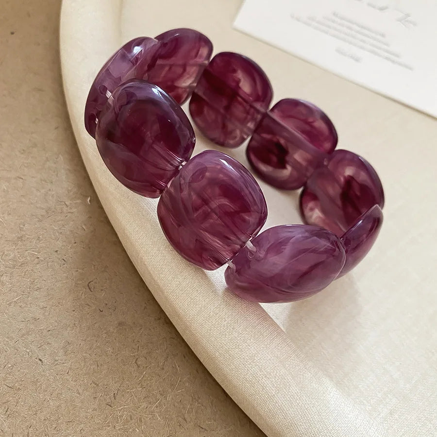 Acrylic Irregular Square Round Beaded Bracelet Bangle for Women Imitation Stone Chain Bracelet Hand Accessories Couple Gifts K