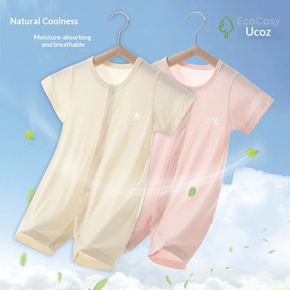 Baby Summer Short Sleeve Thin Air Conditioning Suit Breathable Cool Sensation Lightweight Jumpsuit for Crawling Infants