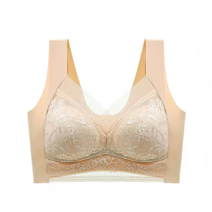 1pcs Women Lace Plus Size Bra Basic Anti Sagging Thin Vest With Padded Female Brassier Lady Ice Silk Seamless Comfort Breath Bra