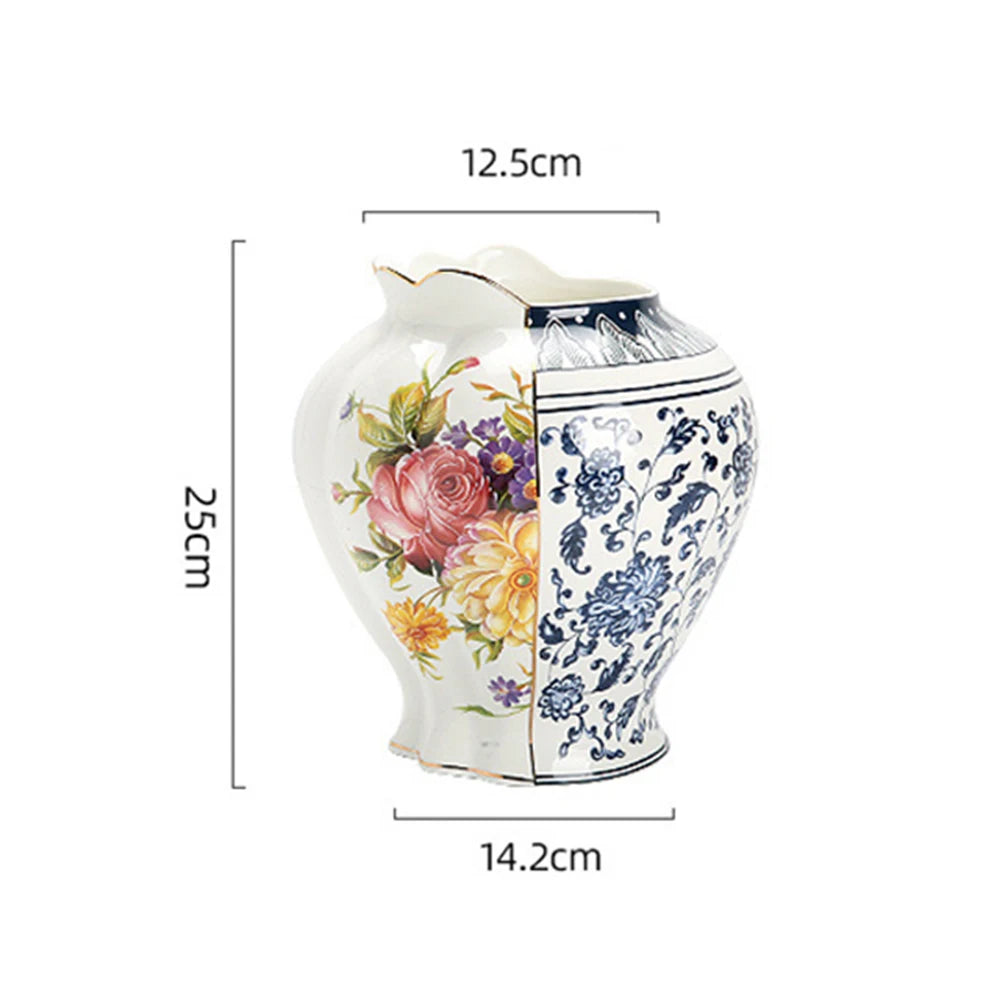 Splicing Light Luxury Antique Style Ceramic Vase Creative European Vintage Flower Vase Arrangement Living Room Desktop Ornaments