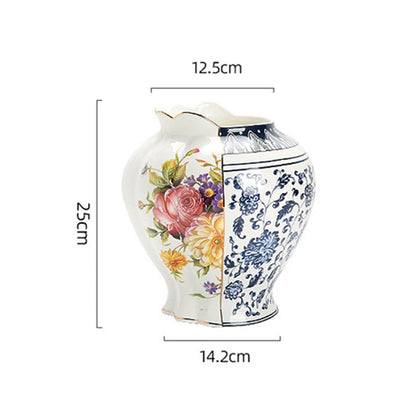 Splicing Light Luxury Antique Style Ceramic Vase Creative European Vintage Flower Vase Arrangement Living Room Desktop Ornaments