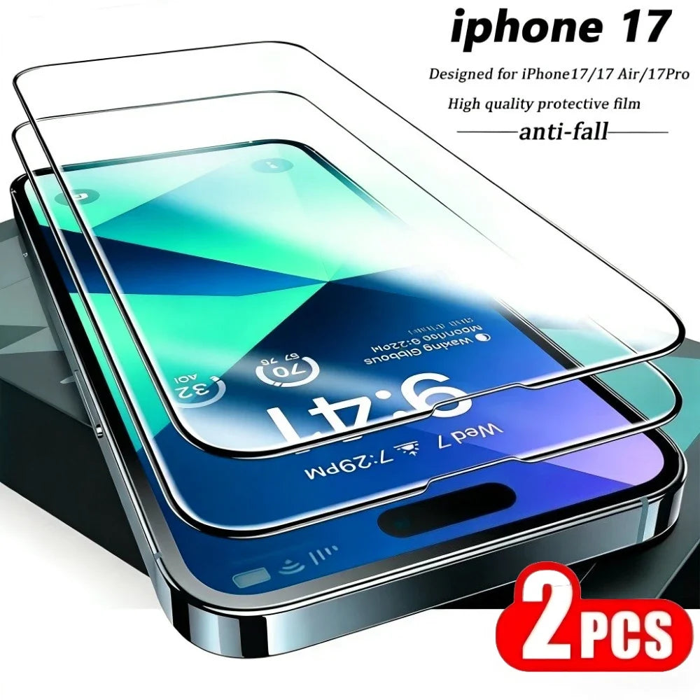 3Pcs Full Cover HD Screen Protector for iPhone 17 16 15 14 Pro Max Air 16 15 Plus 13 12 11 Pro XR XS Anti-Scratch Tempered Glass
