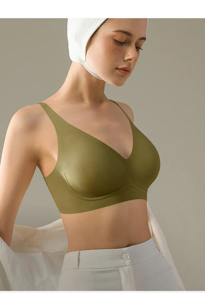 SUJIIN Sexy Seamless Wireless Bras for Women Push Up Padded Soft Support Invisible Lift V Neck Bralette Smooth Bra Female MX208