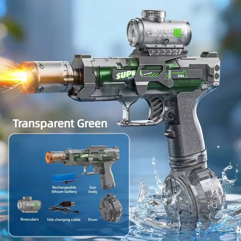 Children Electric Water Gun Simulated Firing Automatic Water Blasters with Led Light Summer Outdoor Beach Pool Shooting Game Toy