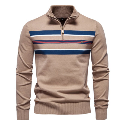 AIOPESON Mens Mock Neck Cotton Pullover Knit Sweaters Casual Business Strip Ribbed Turtleneck Sweaters for Men