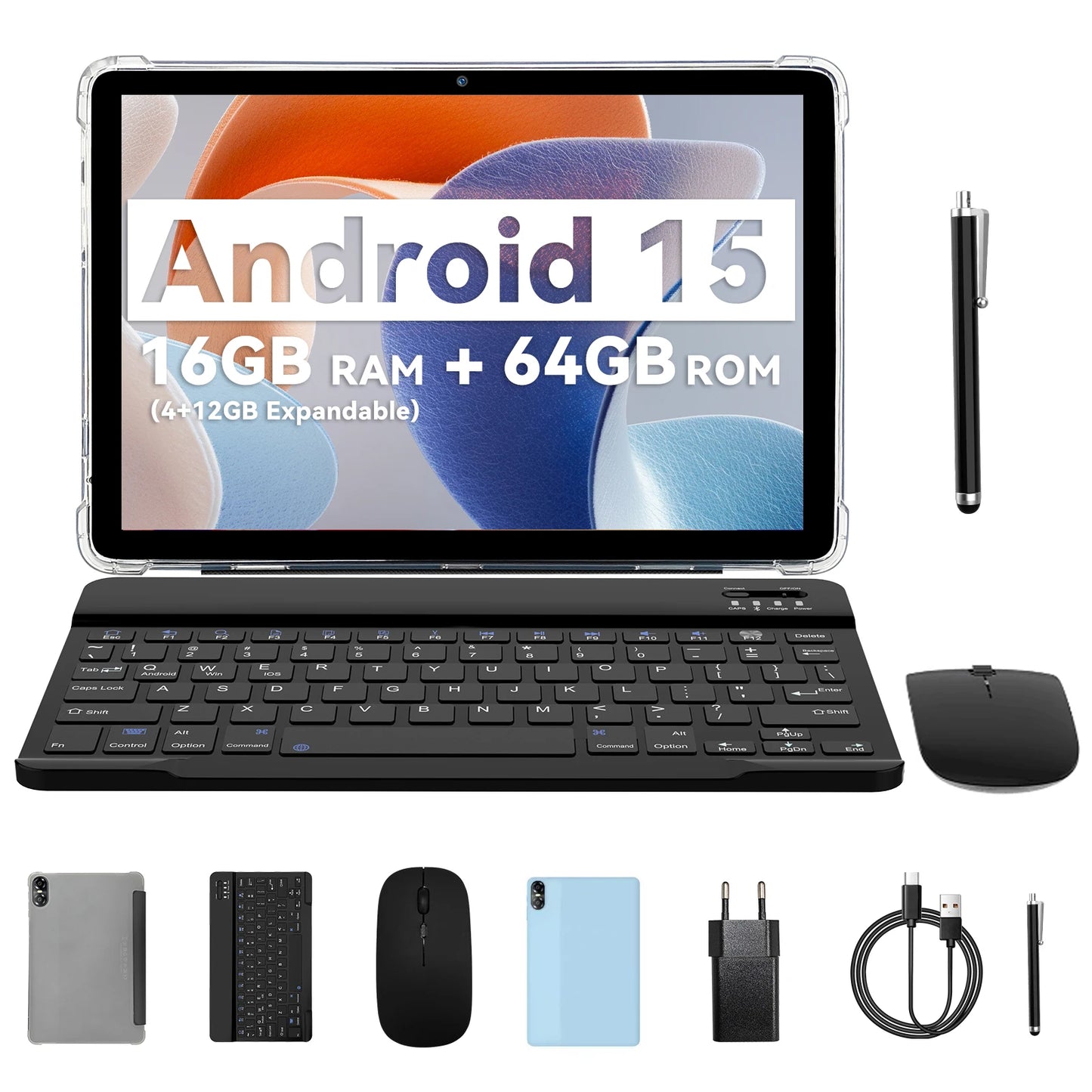 10.1" Android Tablet with Octa-core Processor 16GB(4+12GB Virtual) RAM 64GB ROM HD IPS Touchscreen, Wi-Fi 6, BT 5.0, Dual Camera