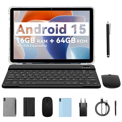 10.1" Android Tablet with Octa-core Processor 16GB(4+12GB Virtual) RAM 64GB ROM HD IPS Touchscreen, Wi-Fi 6, BT 5.0, Dual Camera