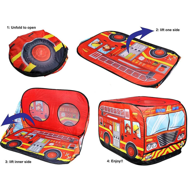 Game House Play Tent Fire Truck Police Bus Foldable Pop Up Toy Play House Children Toys Tent Ice Cream Firefighting Model House