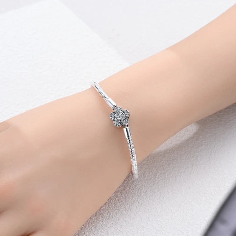Original 925 Sterling Silver Bracelets 17-20CM Love Heart Flowers Butterfly Charms Beads Bracelet For Women Fashion Jewelry Gift