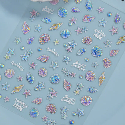 Ocean Shell Starfish Shell Conch Whale Dolphin Seahorse Coconut Tree Water Bubbles Self Adhesive Nail Art Sticker Manicure Decal