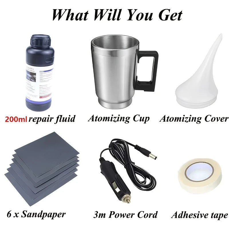 Headlight Polish and Restoration Kit for Cars-Includes 200ml/500ml Atomize Repair Liquid and 6-Grade Sandpaper