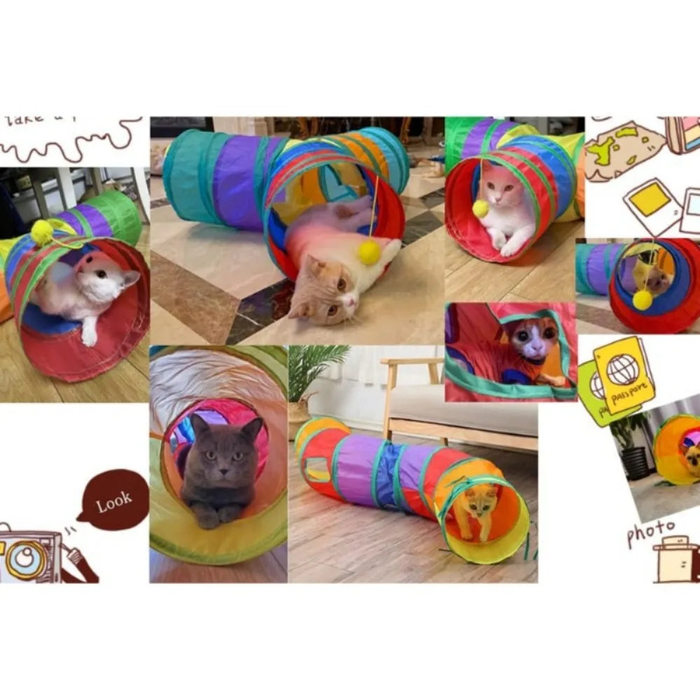 Small Pet Entertainment Accessory, 2-Way Foldable Interactive Tunnel with Side Openings, Indoor Outdoor Play Tube for Exploration, Ideal Toy for Cats, Puppies and Pet Rabbits