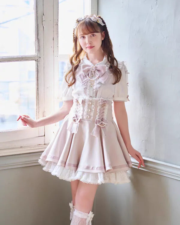 Japanese Liz Skirt High Waist Thin Kawaii Cute Bow Lolita Skirts Women Summer New Elastic High Waist Ruffle Short Pleated Skirt