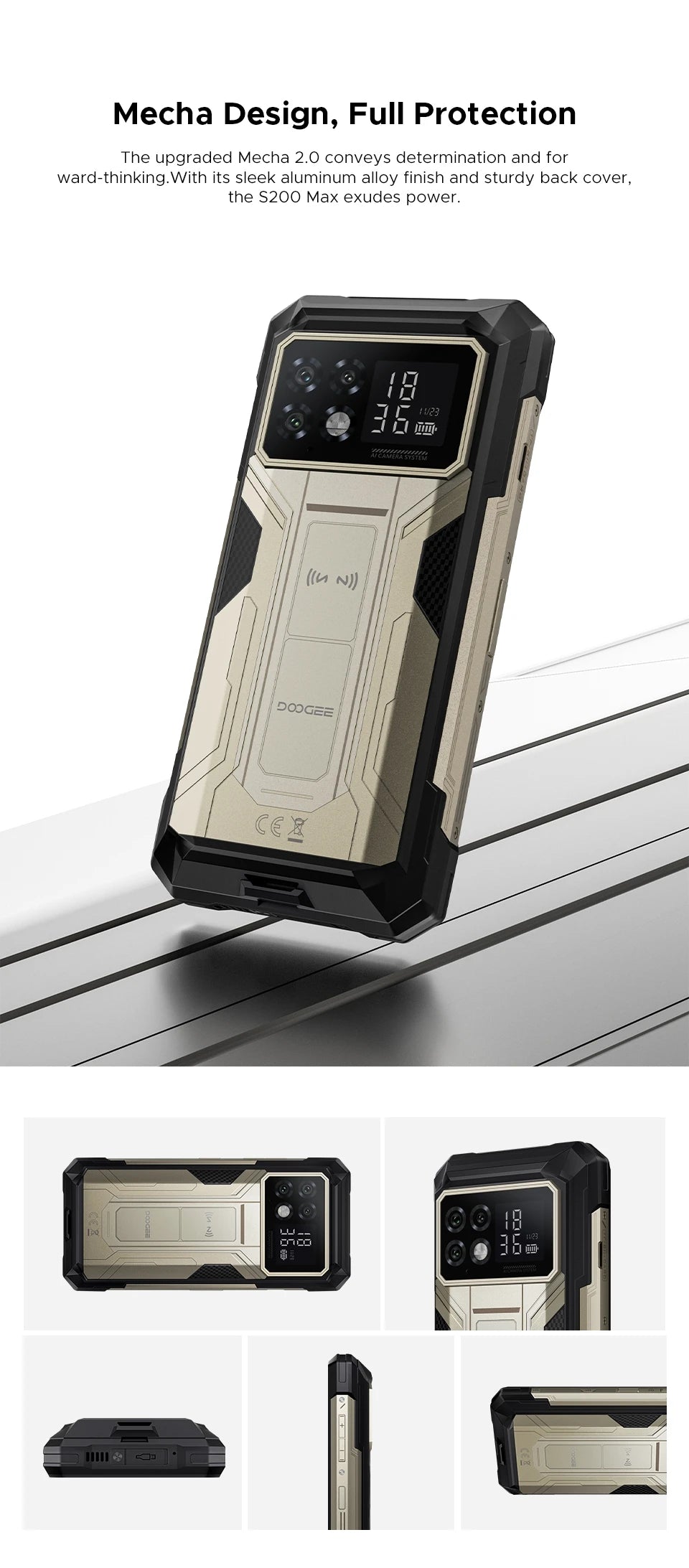 DOOGEE S200 Max 5G Rugged Phone 1.32" Rear Display Dual light Flashlight 22000mAh Battery 66W 6.72” 120Hz 16GB 512GB Smartphone