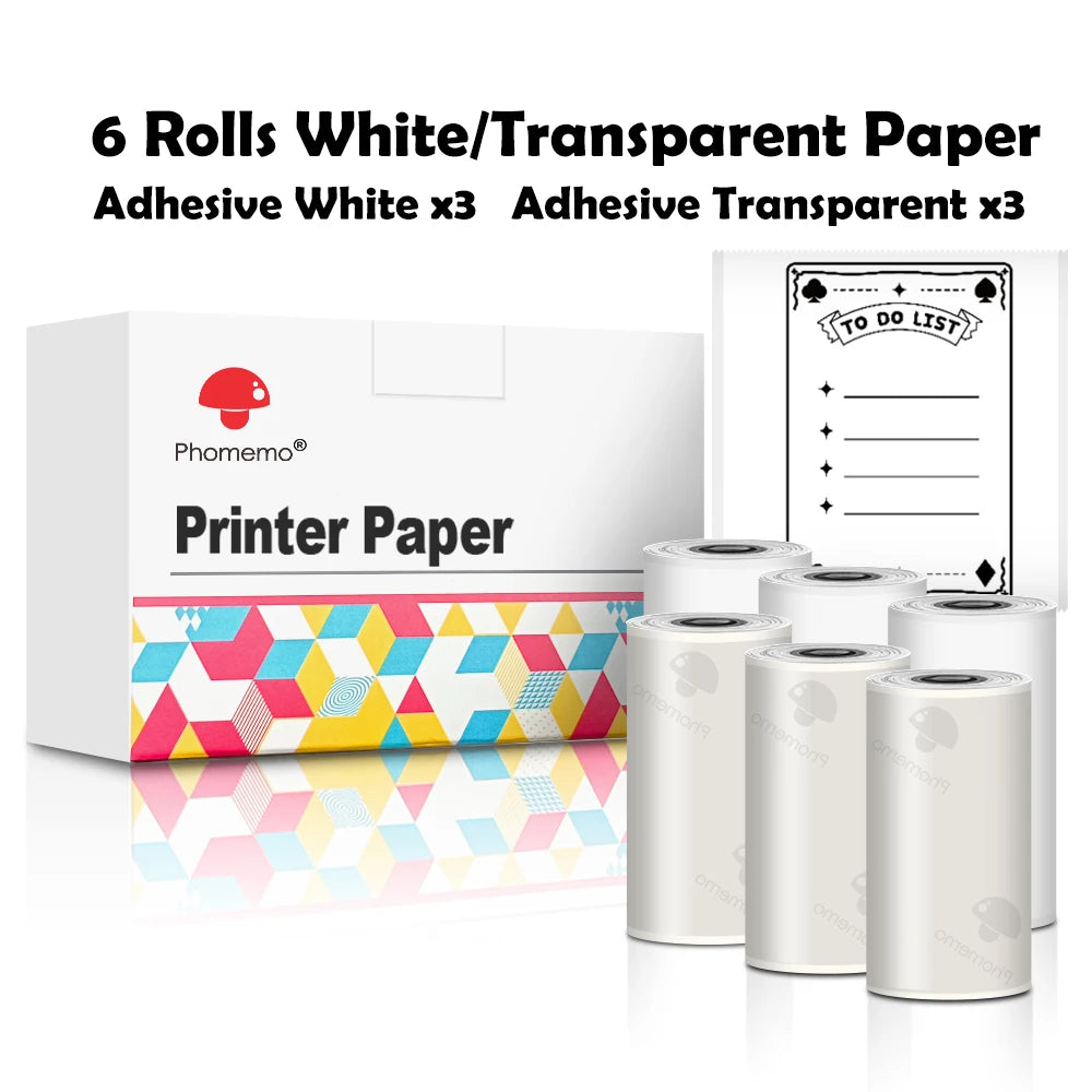 Phomemo Self-adhesive Sticker Paper for T02/M02X Portable Printer Thermam Paper Label Sticky DIY Photo Text Study Notes Printing