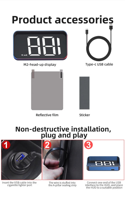  M2 Universal GPS HUD Car Speedometer Projector With Speed KMH Head Up Display Car USB Cable Plug & Play GPS & Beidou System
