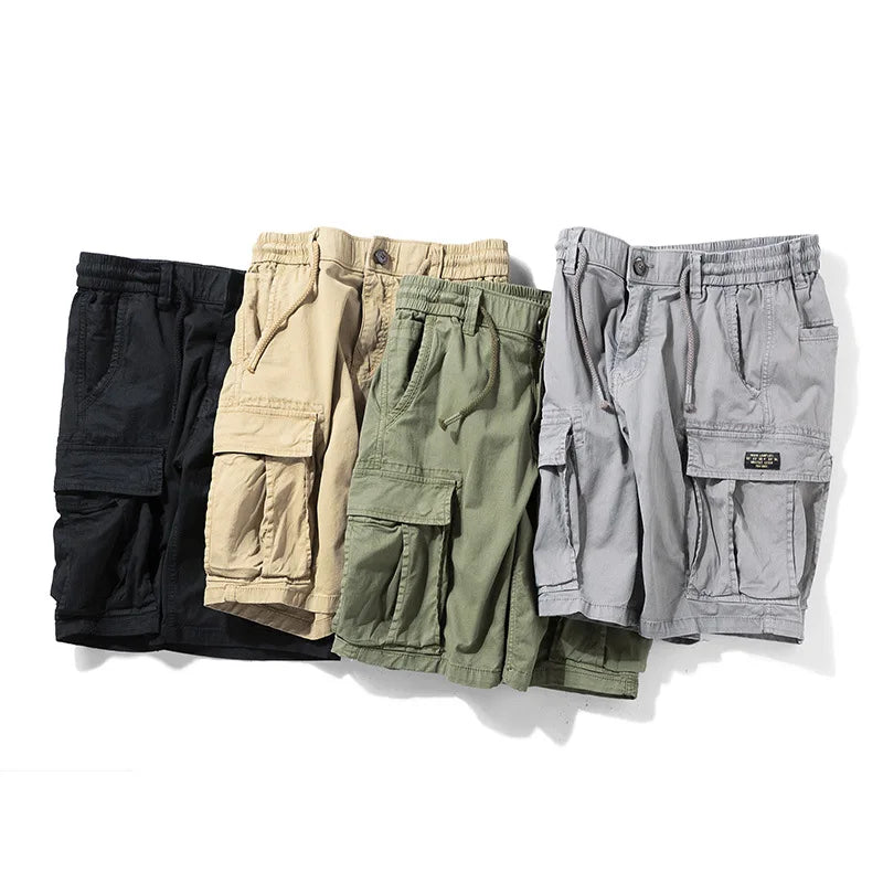 New Summer Men Cotton Multi pockets Cargo Shorts Jogger Loose Pants Man Casual Tooling Shorts Quality Male Shorts Pants NO Belts