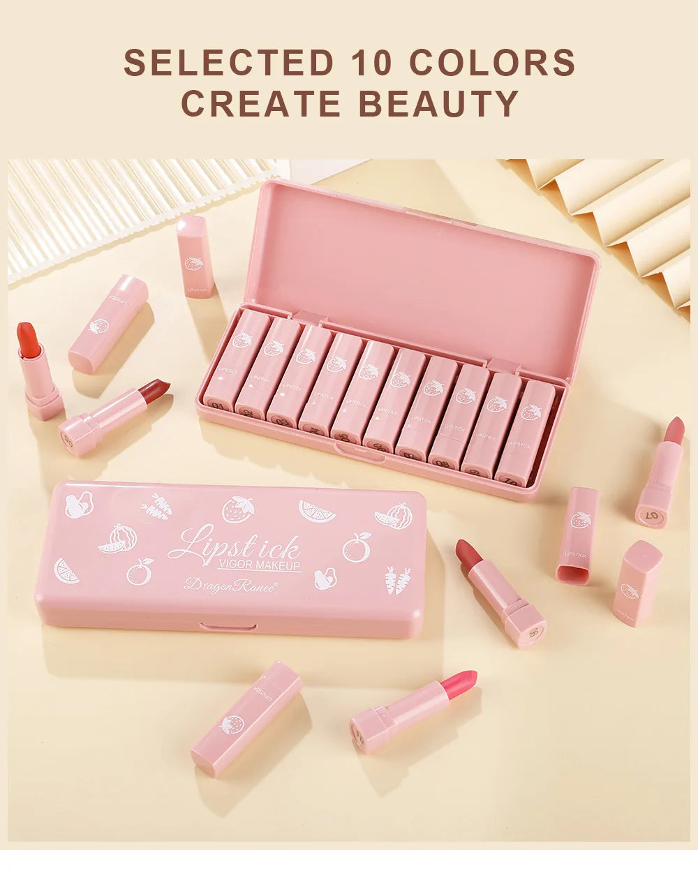 Ten-Piece Lipstick Set, Matte, Long-Lasting, Fade-Resistant Lip Balm, Matte Finish, Brightening, Commuter-Friendly, Nude Color, Gentle and Elegant Lipstick
