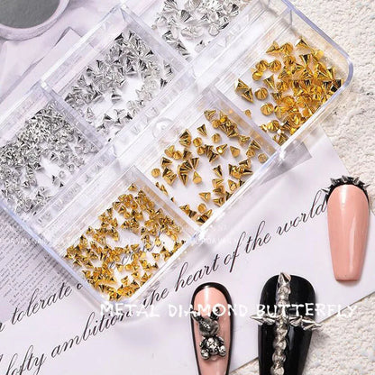 6Grids 3D Mini Punk Metal Rivet Nail Art Charms 1.5/2/3mm Gold Silver Cone Spike Studs Nails Jewels DIY Manicure Decorations ZB