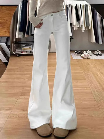 Botvotee White Flare Leg Jeans for Women 2025 Y2k Fashion High Waisted Wide Leg Skinny Stretch Casual Vintage Denim Jeans 90339