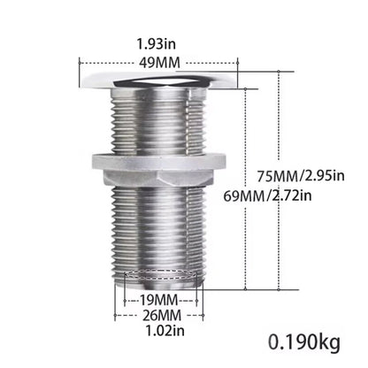 Marine Thru Hull Water Drain Boat Hardware Fitting Accessories 3/4" Hose Barb Silver 1 Pc Water Outlet Stainless Steel 26.5mm