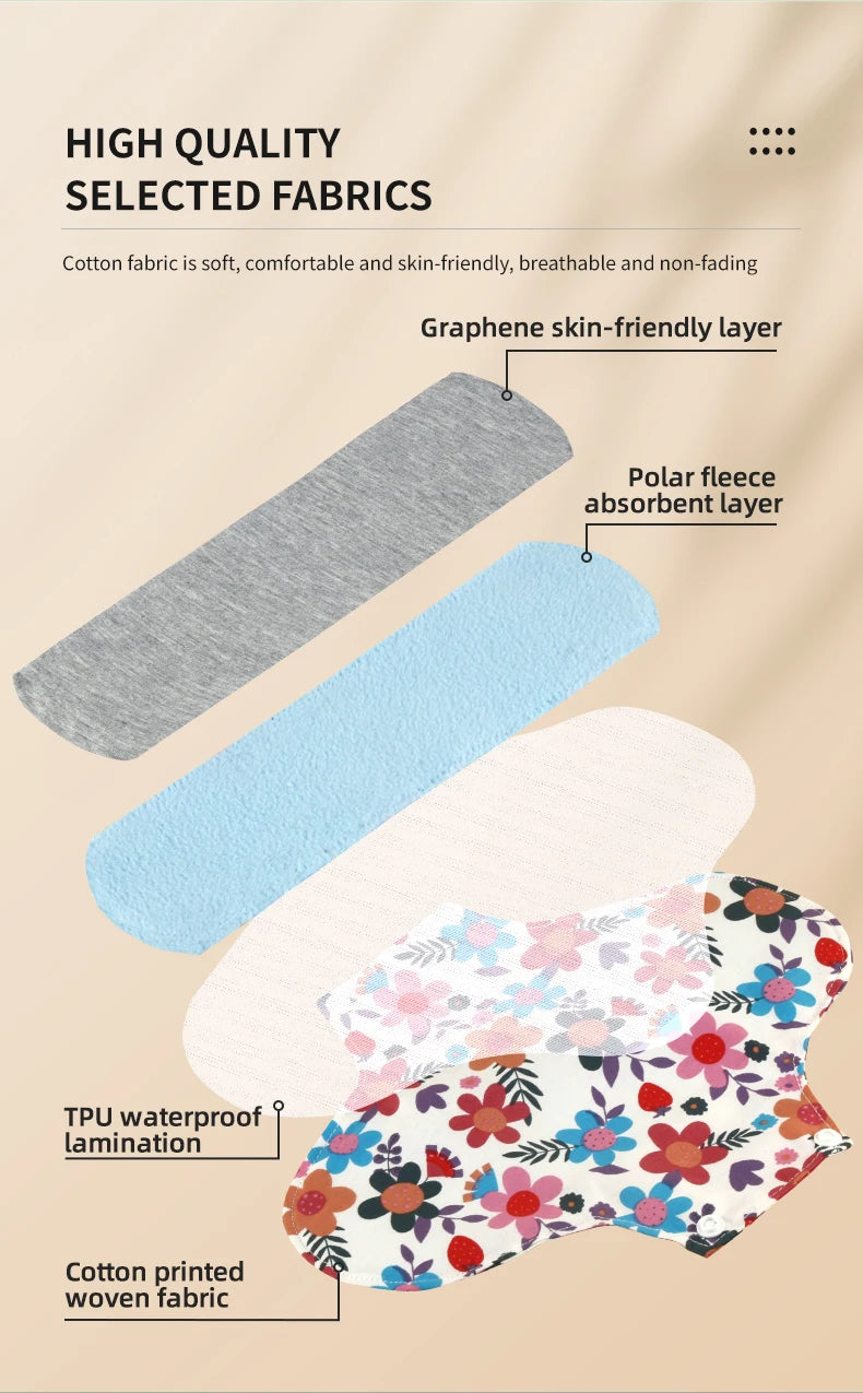 BIAI 5PCS Anti-slip Graphene Sanitary Pads With Wet Bag Reusable Care Pads Breathable Maternity Menstrual Pads For Women 20*23CM