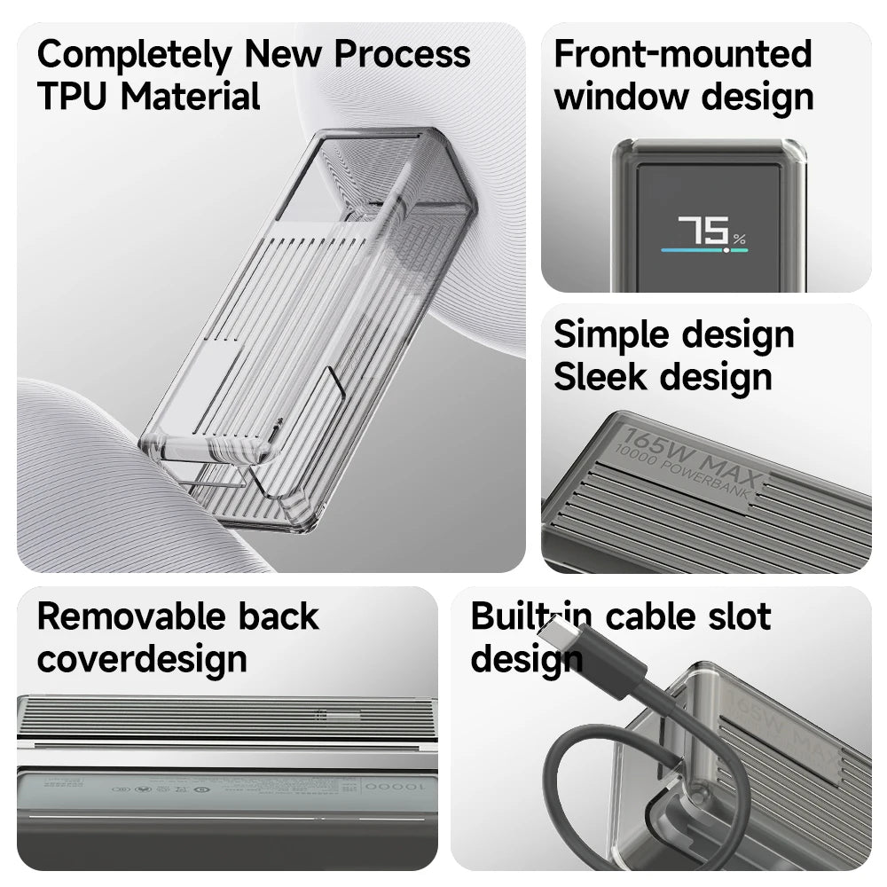 Sikai TPU case for Xiaomi 165W Power Bank 10000mAh PB1165MI with Built in USB C Cable Portable Charger Travel Storage Case