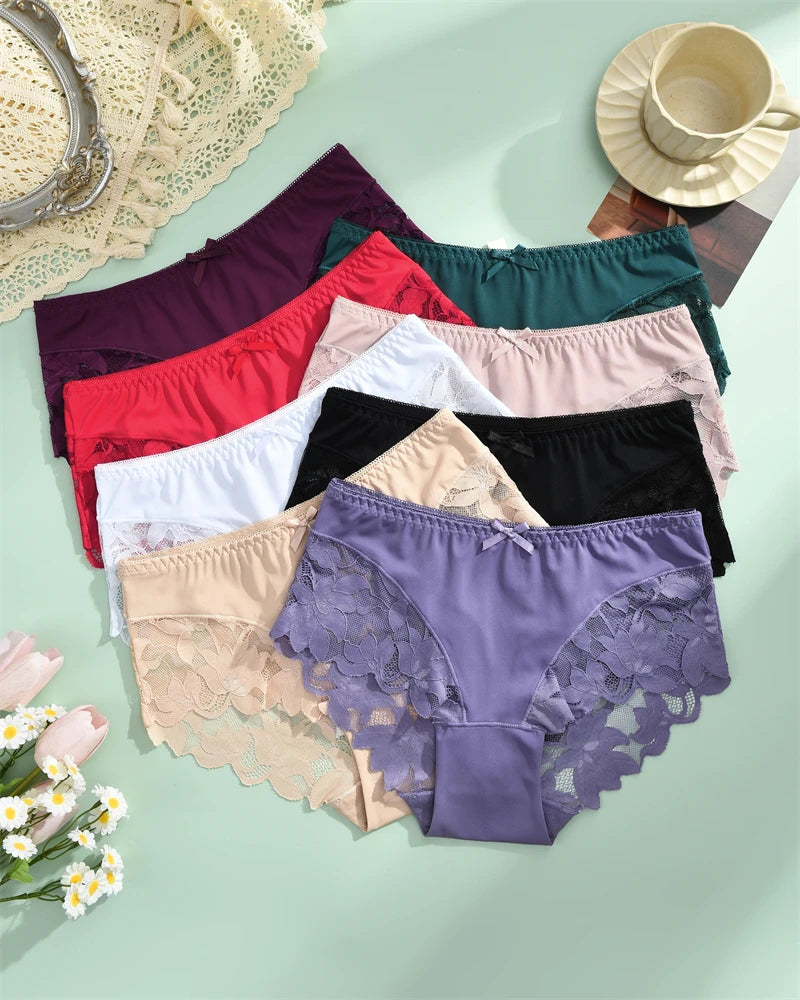S-XXL Women Lace Panties Patchwork Seamless Underwear Sexy Luxury Hollow Out Solid Briefs Girls' Mid Rise Breathable Lingerie