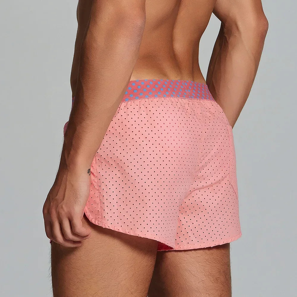 Men's Casual Shorts Side Fork Button Design Outdoor Aro Pants Mesh Breath Summer Beach Board Shorts Teenager Home Jog Gym Trunks