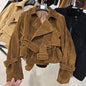 YOLOAgain 2025 Autumn Elegant Real Leather Jacket Coat Women Oversized Leather Jacket With Belt