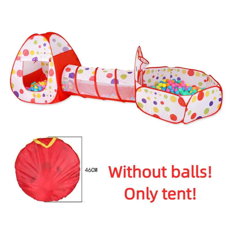 3 in 1 Integrated Play Set Consists of a Playhouse Tent Crawling Tunnel and Ball Pit It Adopts Foldable Lightweight Fabric
