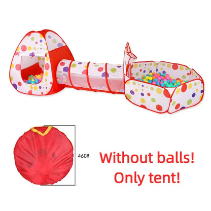 3 in 1 Integrated Play Set Consists of a Playhouse Tent Crawling Tunnel and Ball Pit It Adopts Foldable Lightweight Fabric
