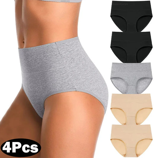 4Pcs Cotton Panties Women High Waist Underwear Body Slim Abdominal Shapers Plus Size Panties Briefs Girls Sexy Lingeries Female