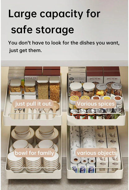 Kitchen Storage Box with Sliding Rail Pull-out Cabinet Storage Rack Spice Pantry Shelves Drawer Kitchen Organizer Basket